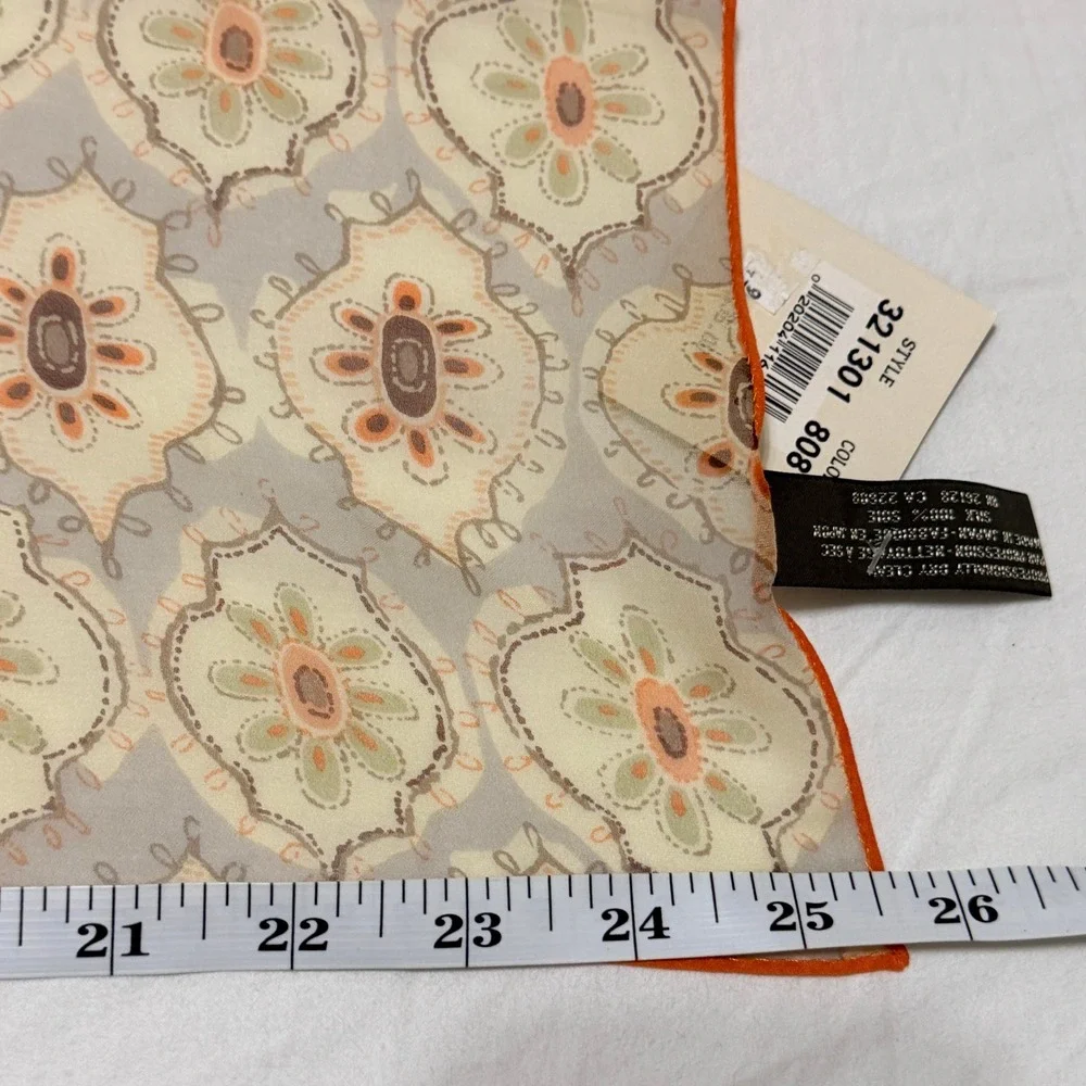 Echo Woman Silk Scarf Orange Tan Medallion Print Square Neck 25x25